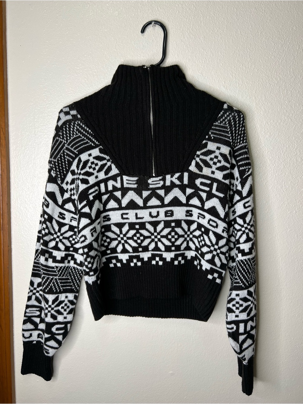 H&M Black and White Nordic Zip-Front Turtleneck Sweater